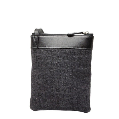 Bvlgari Logomania Crossbody Shoulder Bag Blue Black Denim Leather Women's