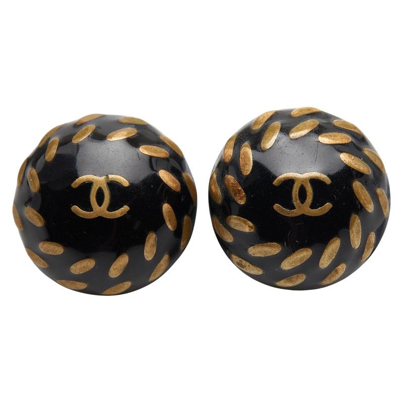 Chanel Coco Mark Round Black Gold Plastic Plated Ladies Chanel