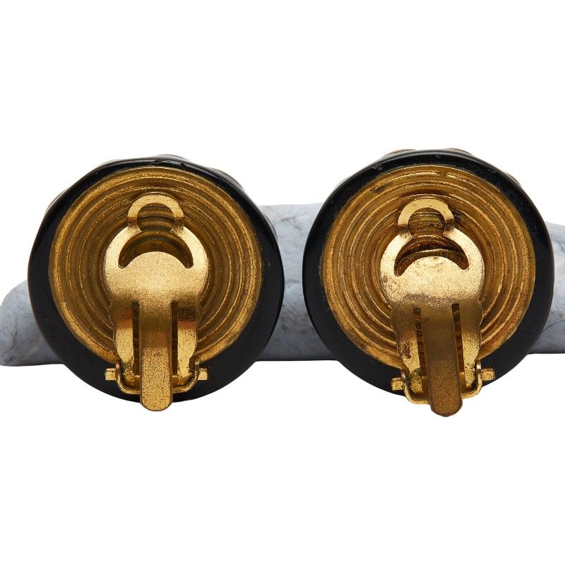 Chanel Coco Mark Round Black Gold Plastic Plated Ladies Chanel