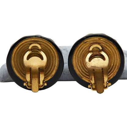 Chanel Coco Mark Round Black Gold Plastic Plated Ladies Chanel