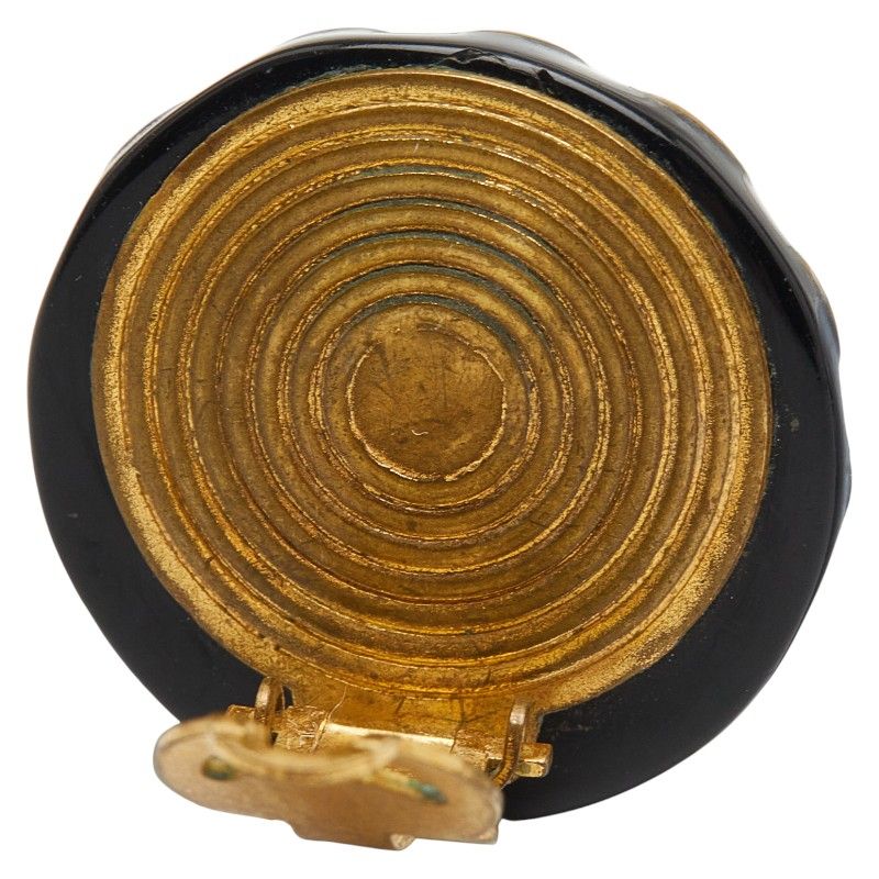 Chanel Coco Mark Round Black Gold Plastic Plated Ladies Chanel