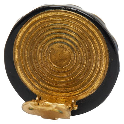 Chanel Coco Mark Round Black Gold Plastic Plated Ladies Chanel