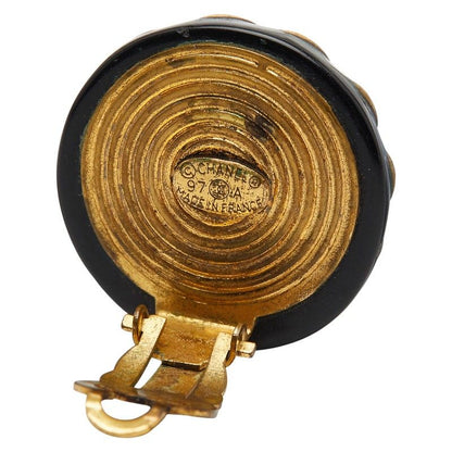 Chanel Coco Mark Round Black Gold Plastic Plated Ladies Chanel