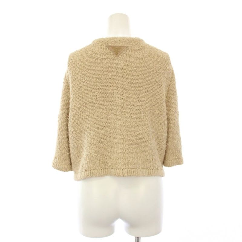 Prada Boo Cles Cardigan Knit 3/4 Sleeve Short Length Gold Embossed