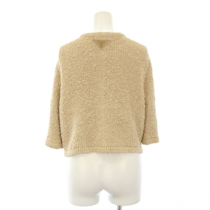 Prada Boo Cles Cardigan Knit 3/4 Sleeve Short Length Gold Embossed