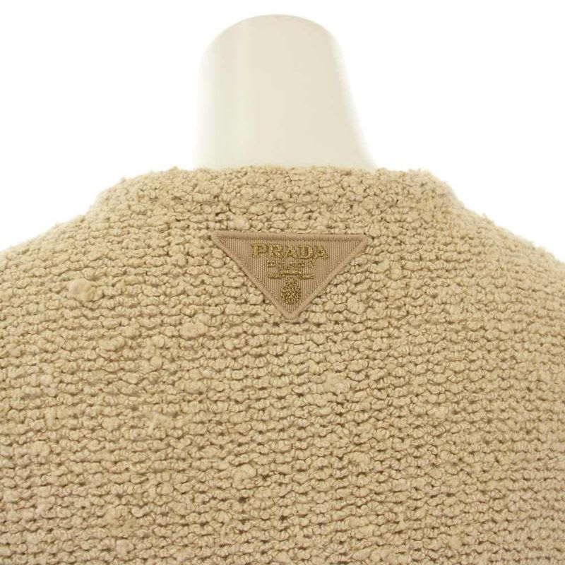Prada Boo Cles Cardigan Knit 3/4 Sleeve Short Length Gold Embossed