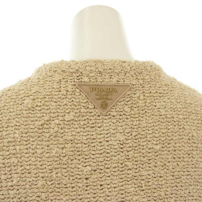 Prada Boo Cles Cardigan Knit 3/4 Sleeve Short Length Gold Embossed