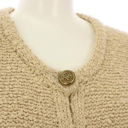 Prada Boo Cles Cardigan Knit 3/4 Sleeve Short Length Gold Embossed