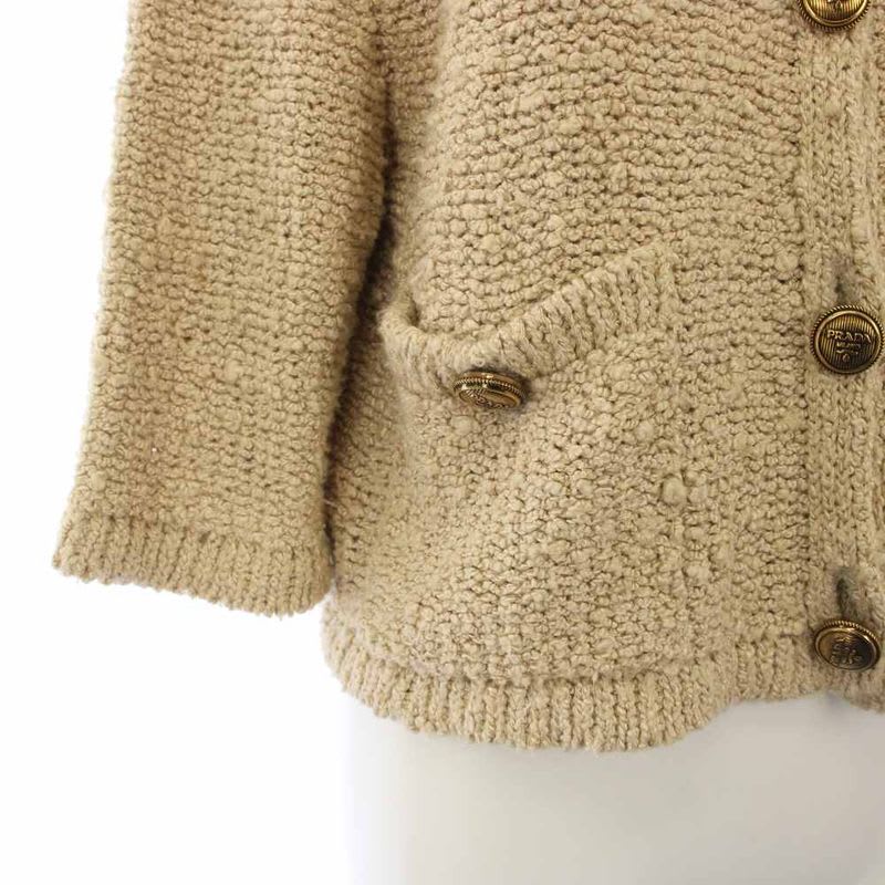 Prada Boo Cles Cardigan Knit 3/4 Sleeve Short Length Gold Embossed