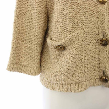Prada Boo Cles Cardigan Knit 3/4 Sleeve Short Length Gold Embossed
