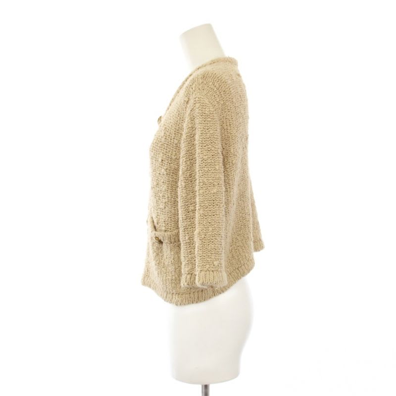 Prada Boo Cles Cardigan Knit 3/4 Sleeve Short Length Gold Embossed