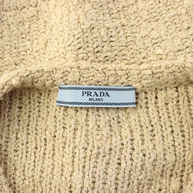 Prada Boo Cles Cardigan Knit 3/4 Sleeve Short Length Gold Embossed