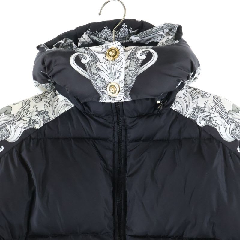 Versace Medusa Button Hooded Nylon Padded Jacket Black White 1