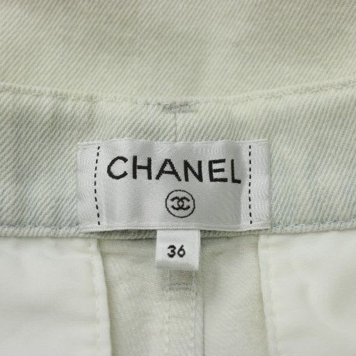 Chanel Denim Pants Jeans Tapered Coco Button Zip Fly 36 S White XZ