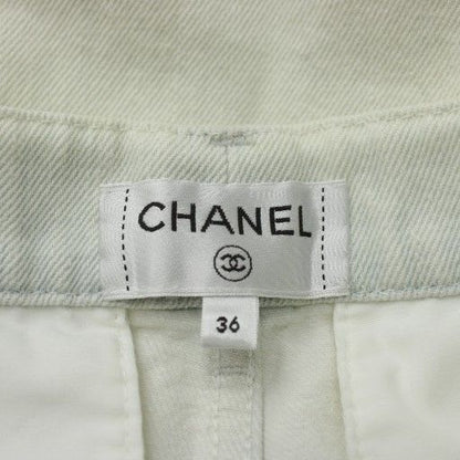 Chanel Denim Pants Jeans Tapered Coco Button Zip Fly 36 S White XZ