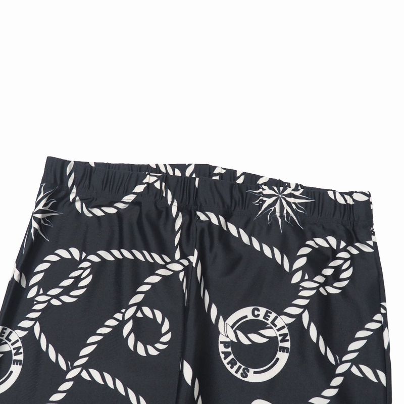 Celine Vintage Pants M Circle Logo All Over Pattern Stretch Skinny Black
