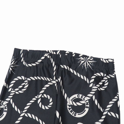 Celine Vintage Pants M Circle Logo All Over Pattern Stretch Skinny Black