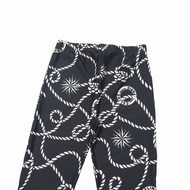 Celine Vintage Pants M Circle Logo All Over Pattern Stretch Skinny Black