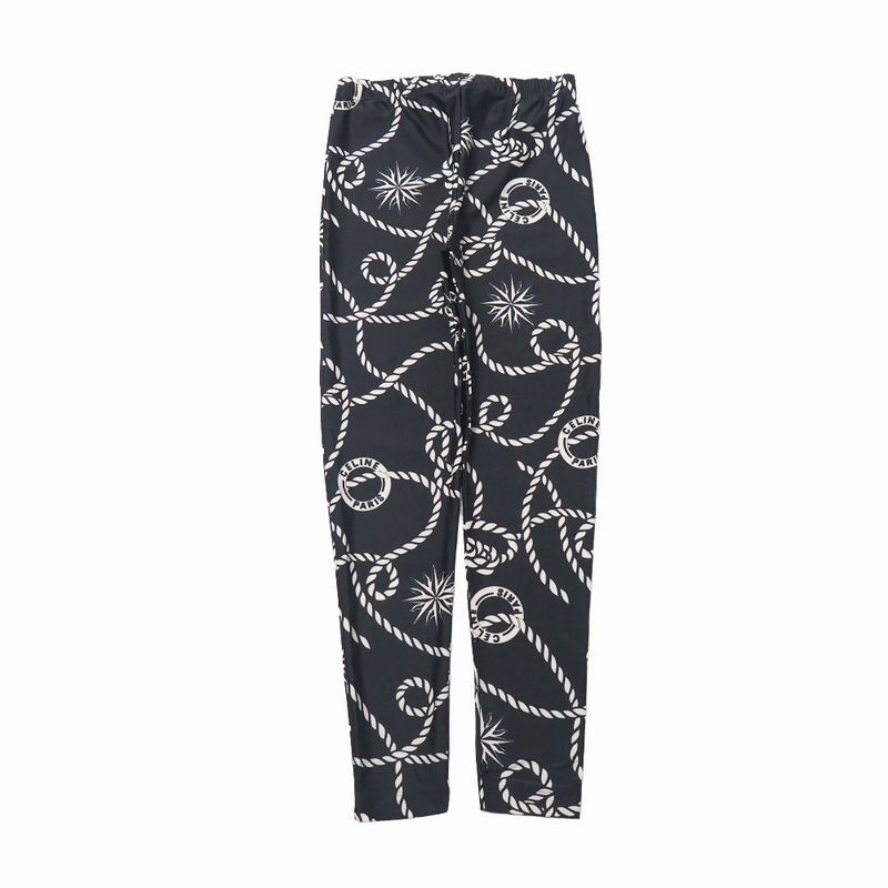 Celine Vintage Pants M Circle Logo All Over Pattern Stretch Skinny Black