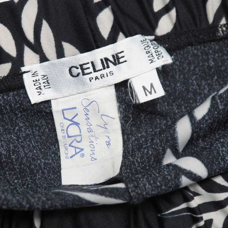 Celine Vintage Pants M Circle Logo All Over Pattern Stretch Skinny Black