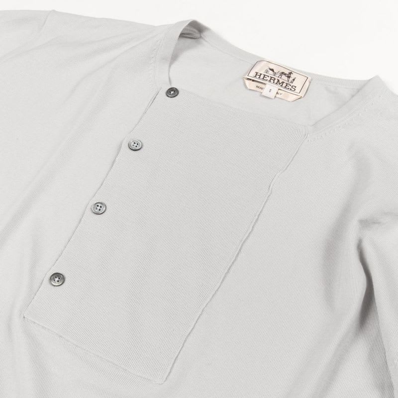 Hermes Knit Henley Neck Ivory Wool Silk