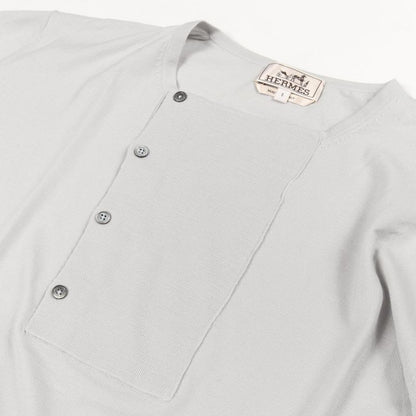 Hermes Knit Henley Neck Ivory Wool Silk