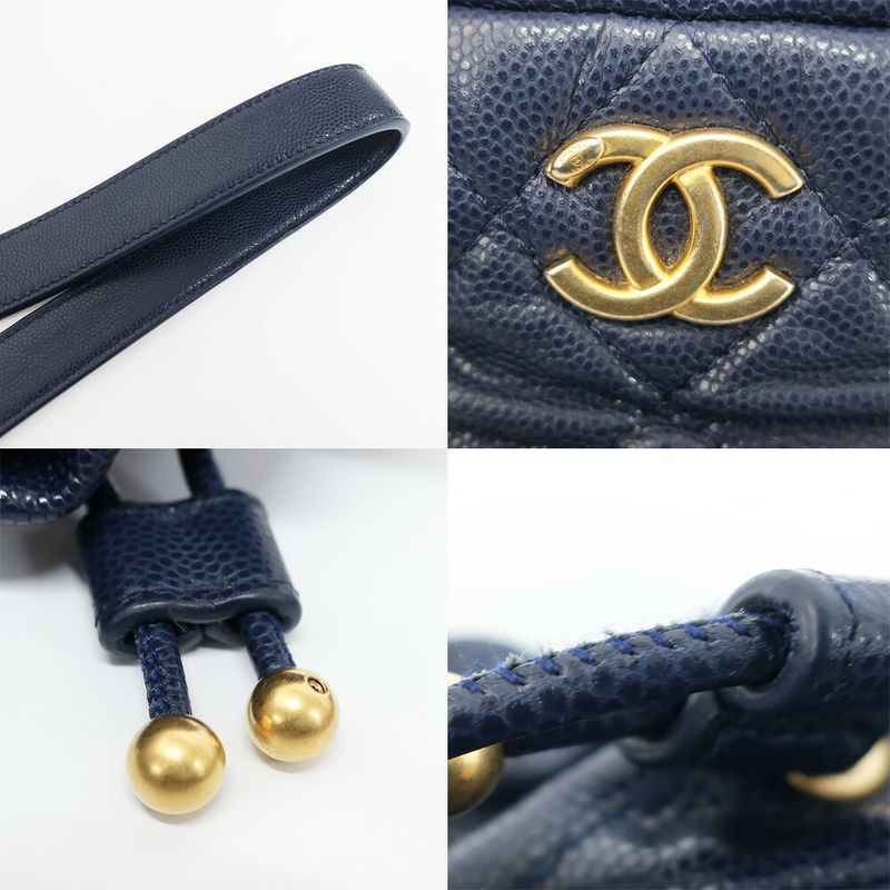 Chanel Shoulder Bag Mini Drawstring Navy Gold Hardware Caviar Skin