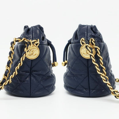 Chanel Shoulder Bag Mini Drawstring Navy Gold Hardware Caviar Skin