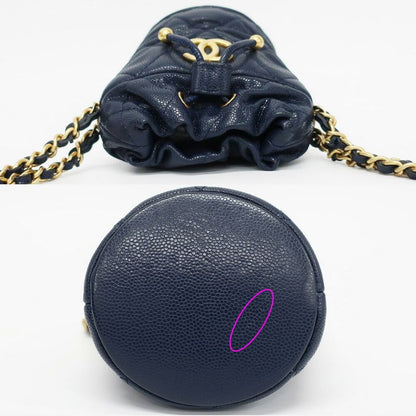 Chanel Shoulder Bag Mini Drawstring Navy Gold Hardware Caviar Skin