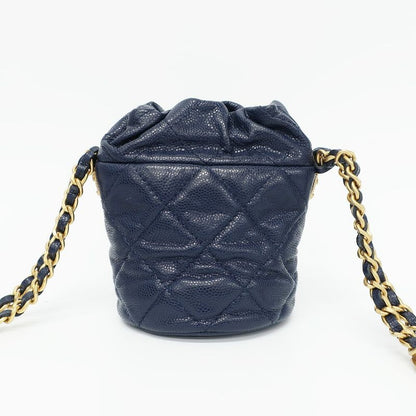 Chanel Shoulder Bag Mini Drawstring Navy Gold Hardware Caviar Skin