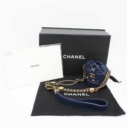 Chanel Shoulder Bag Mini Drawstring Navy Gold Hardware Caviar Skin