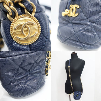 Chanel Shoulder Bag Mini Drawstring Navy Gold Hardware Caviar Skin
