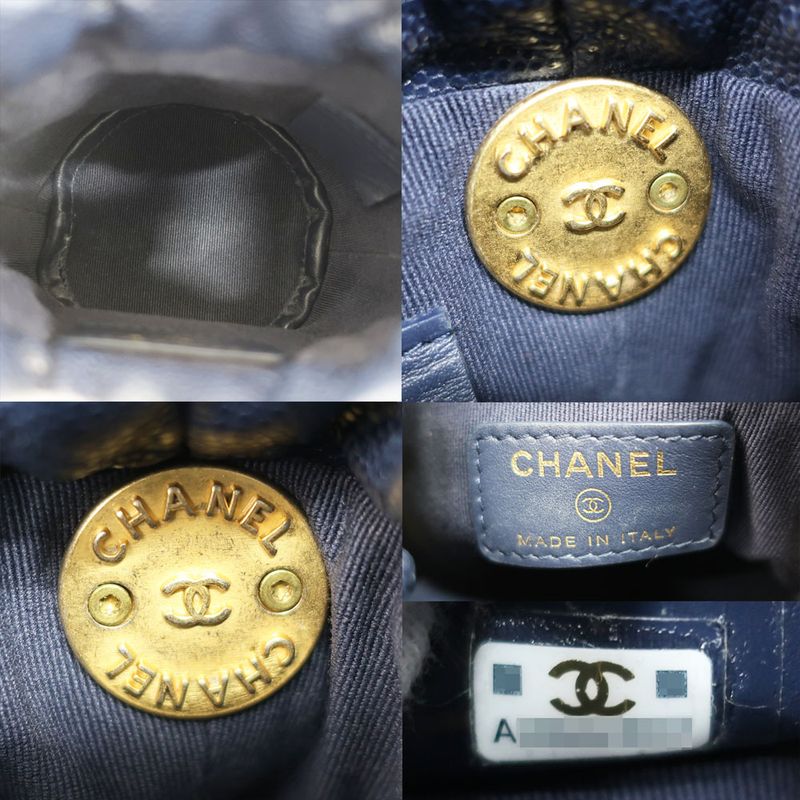 Chanel Shoulder Bag Mini Drawstring Navy Gold Hardware Caviar Skin
