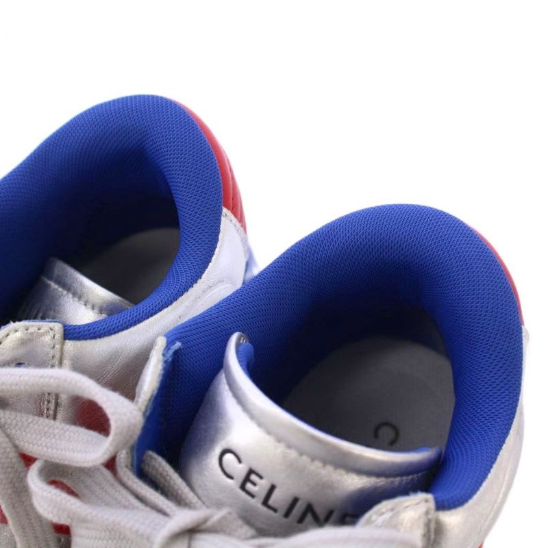 Celine Velcro Strap Mid High Cut Sneakers Shoes Logo 39 Silver Color BB