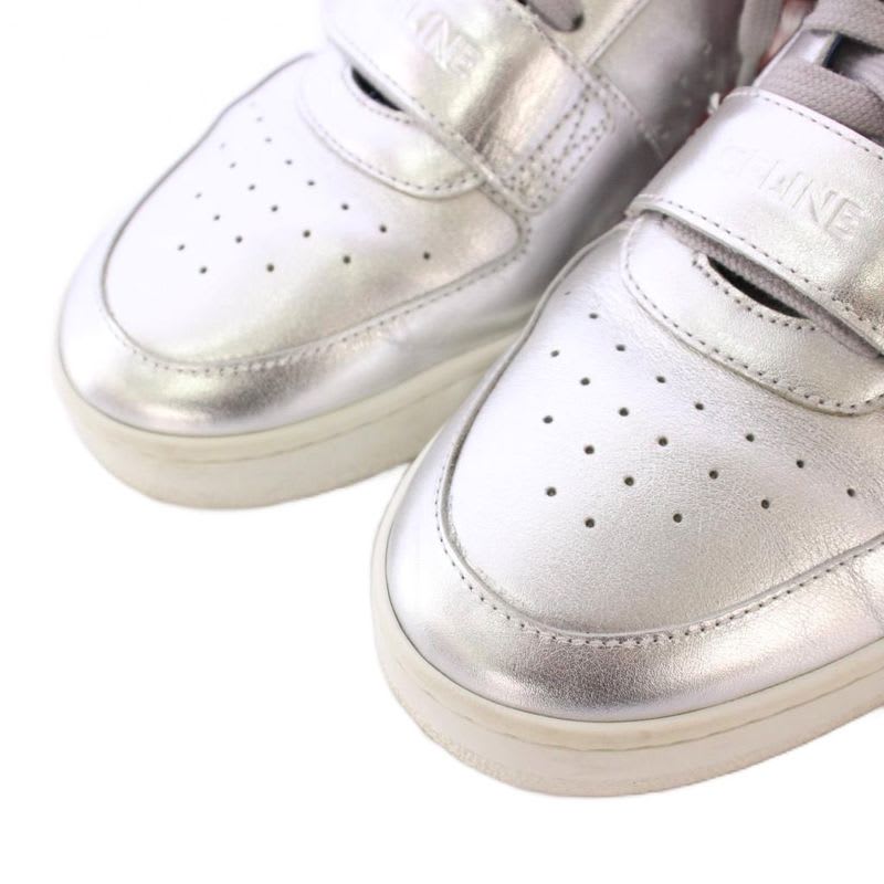 Celine Velcro Strap Mid High Cut Sneakers Shoes Logo 39 Silver Color BB