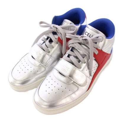 Celine Velcro Strap Mid High Cut Sneakers Shoes Logo 39 Silver Color BB