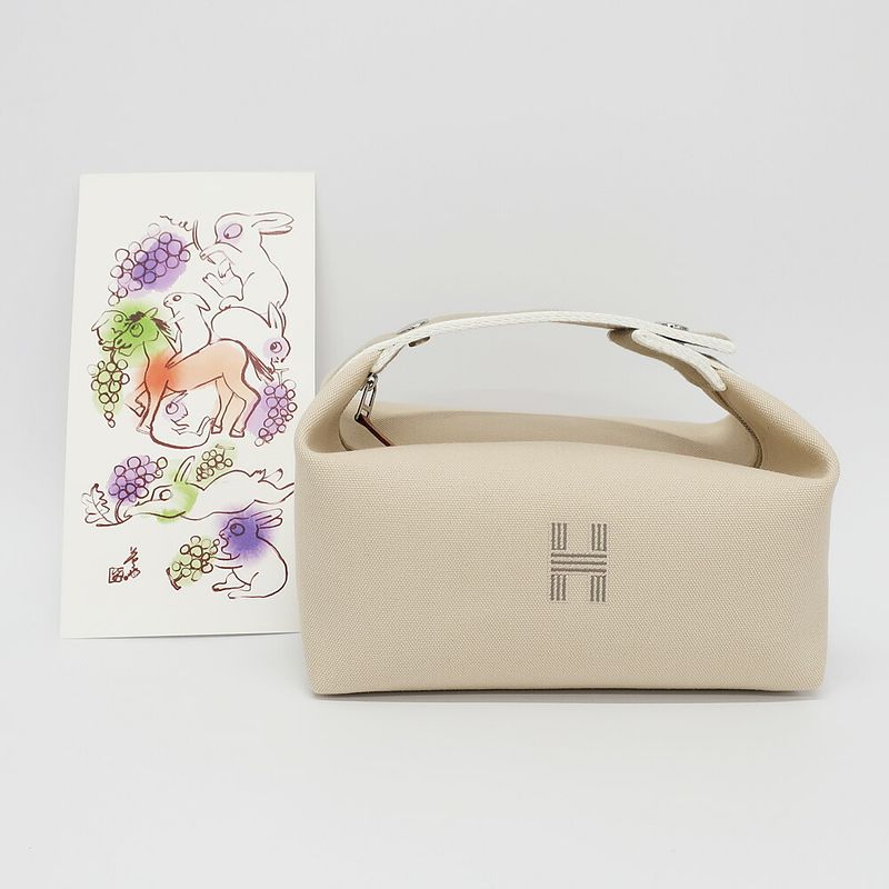 Hermes Brid A Black PM Handbag Natural Silver-hardware Cotton Pouch