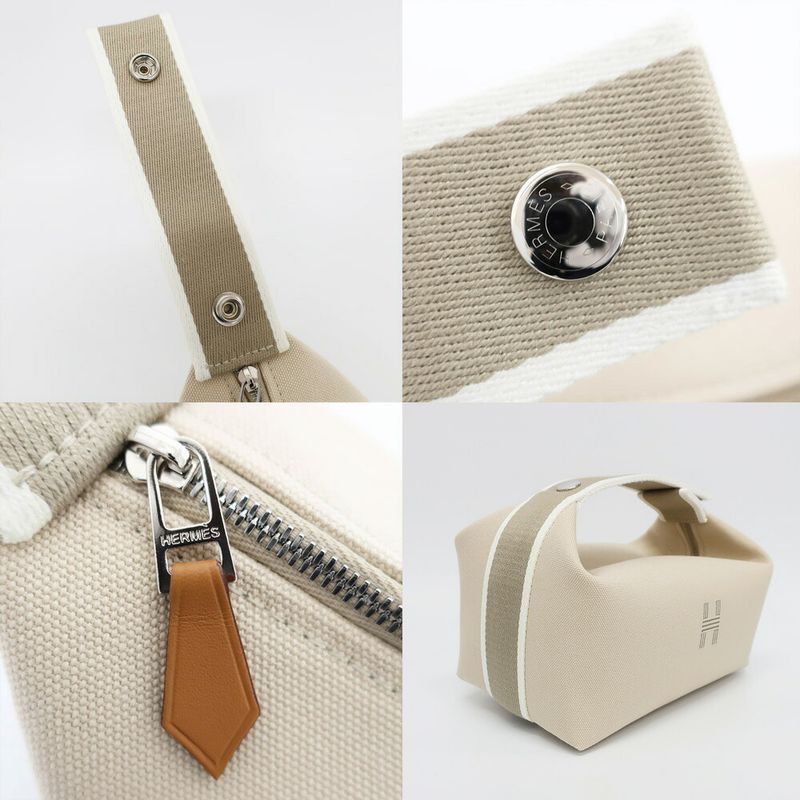Hermes Brid A Black PM Handbag Natural Silver-hardware Cotton Pouch