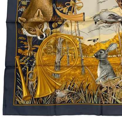 Hermes Scarf Silk Carre 90 Chasse Au BOIS Forest Hunting Gray