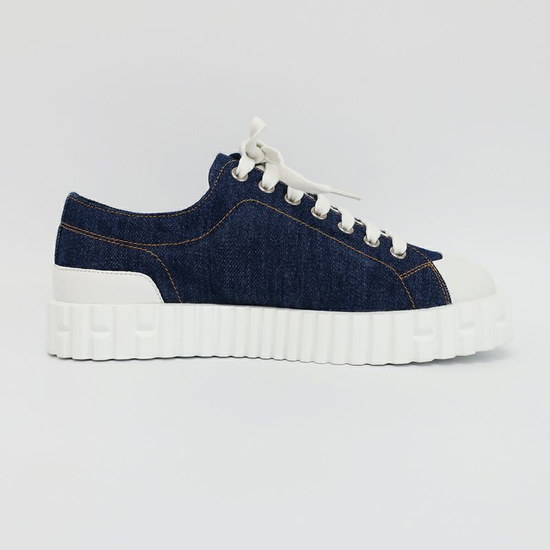 Hermes Cross Sneakers Denim Sneakers Blue White Notation Size 36.5