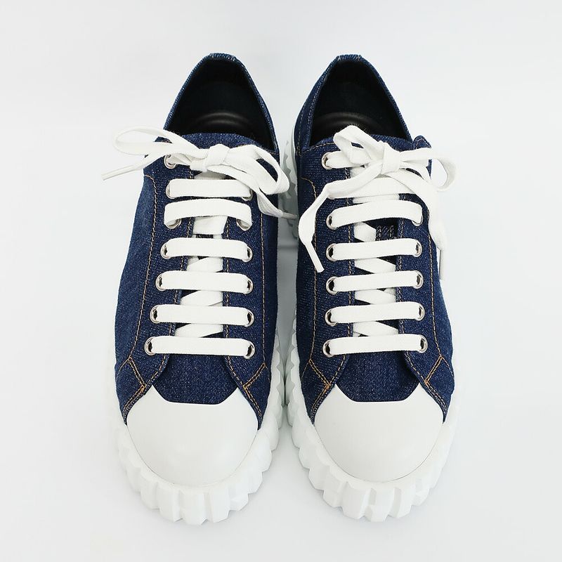 Hermes Cross Sneakers Denim Sneakers Blue White Notation Size 36.5