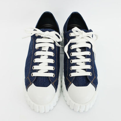 Hermes Cross Sneakers Denim Sneakers Blue White Notation Size 36.5