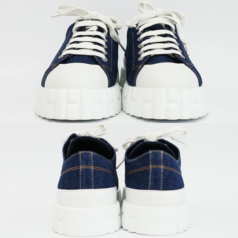 Hermes Cross Sneakers Denim Sneakers Blue White Notation Size 36.5