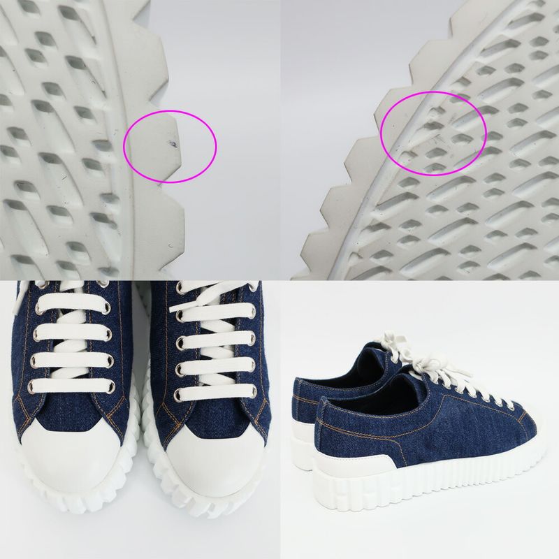 Hermes Cross Sneakers Denim Sneakers Blue White Notation Size 36.5