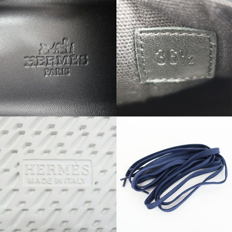 Hermes Cross Sneakers Denim Sneakers Blue White Notation Size 36.5