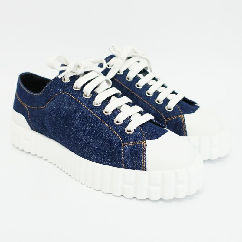 Hermes Cross Sneakers Denim Sneakers Blue White Notation Size 36.5