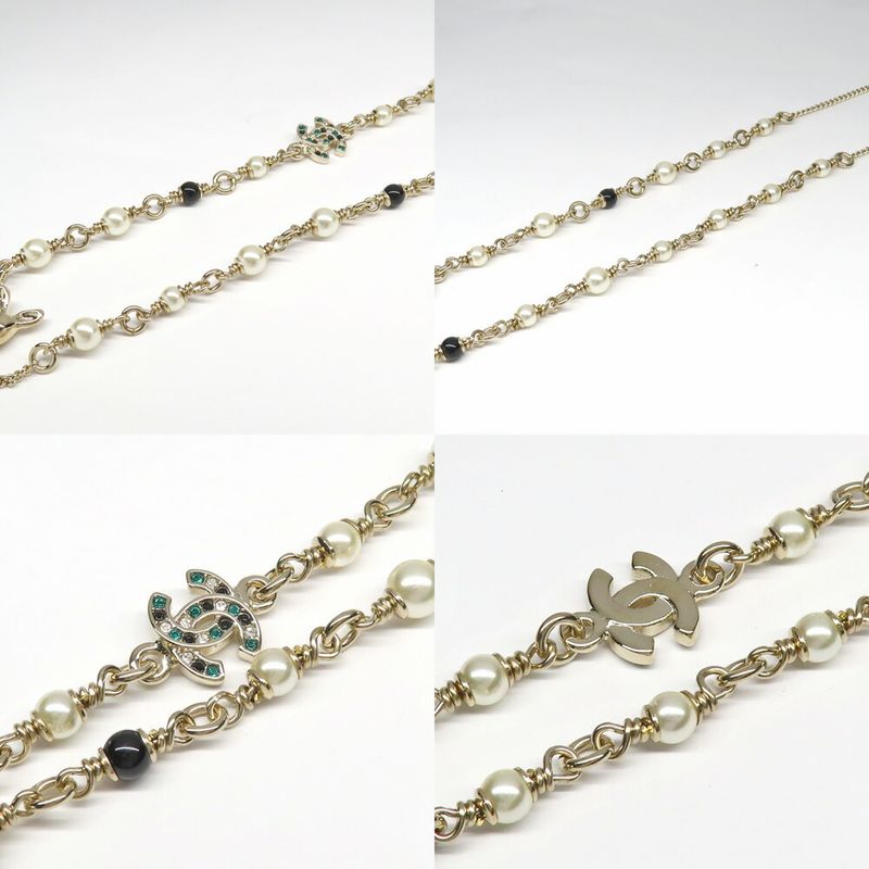 Chanel Bambi Necklace Fake Pearl Gold Stone Accessory - Women's