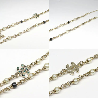 Chanel Bambi Necklace Fake Pearl Gold Stone Accessory - Women's