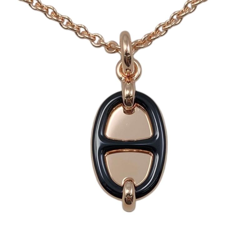 Hermes Necklace Mini Maillon PM Pendant H100053fo03 Metal Golden Rose Gold Noir