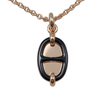 Hermes Necklace Mini Maillon PM Pendant H100053fo03 Metal Golden Rose Gold Noir